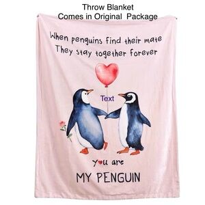 NEW Penguin Throw Blanket Pink My Penguin Love Blanket Fluffy Soft Throw Blanket